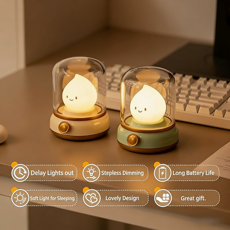 Cute Q-version Flame Lamp Rechargeable Night Light