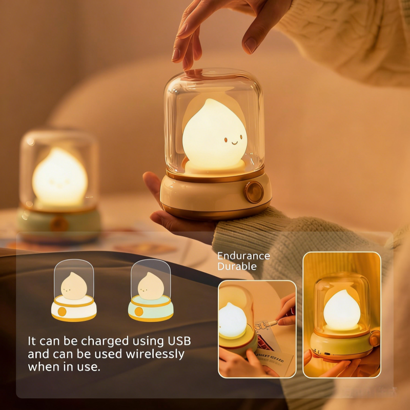Cute Q-version Flame Lamp Rechargeable Night Light